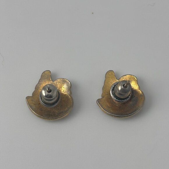 Vintage Fancy Swans Cloisonne Enamel Stud Earrings - Picture 4 of 4